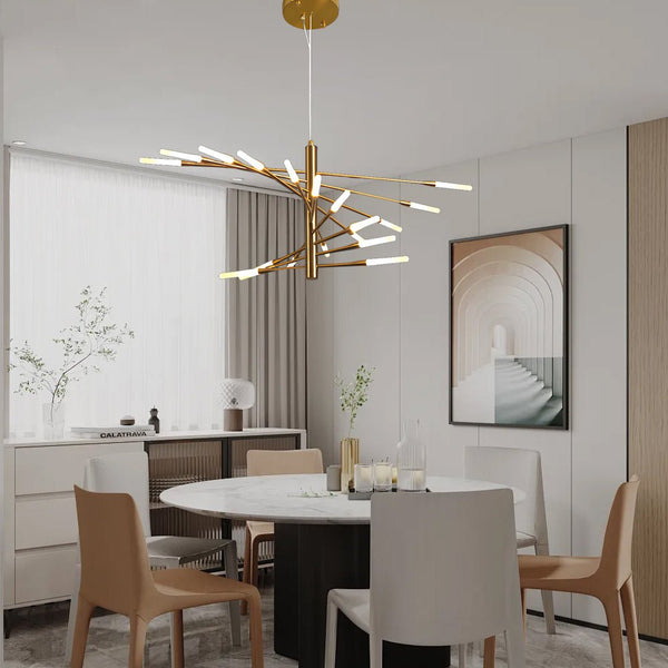 Modern Rotating Fireworks Chandelier - Elegant Black & Gold Design for Living Room, Dining Room, and Entryway