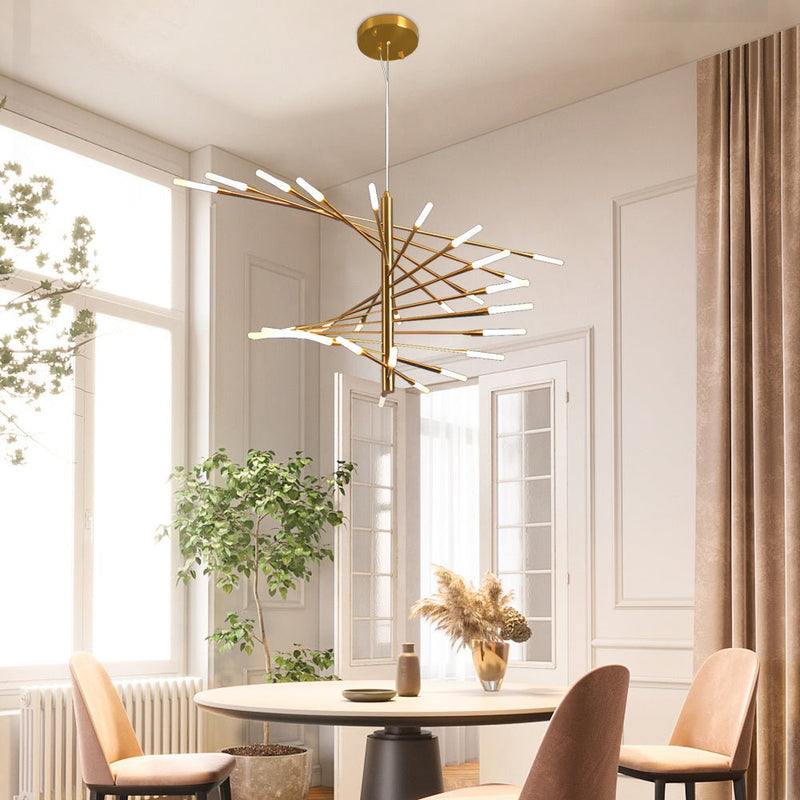 Modern Rotating Fireworks Chandelier - Elegant Black & Gold Design for Living Room, Dining Room, and Entryway