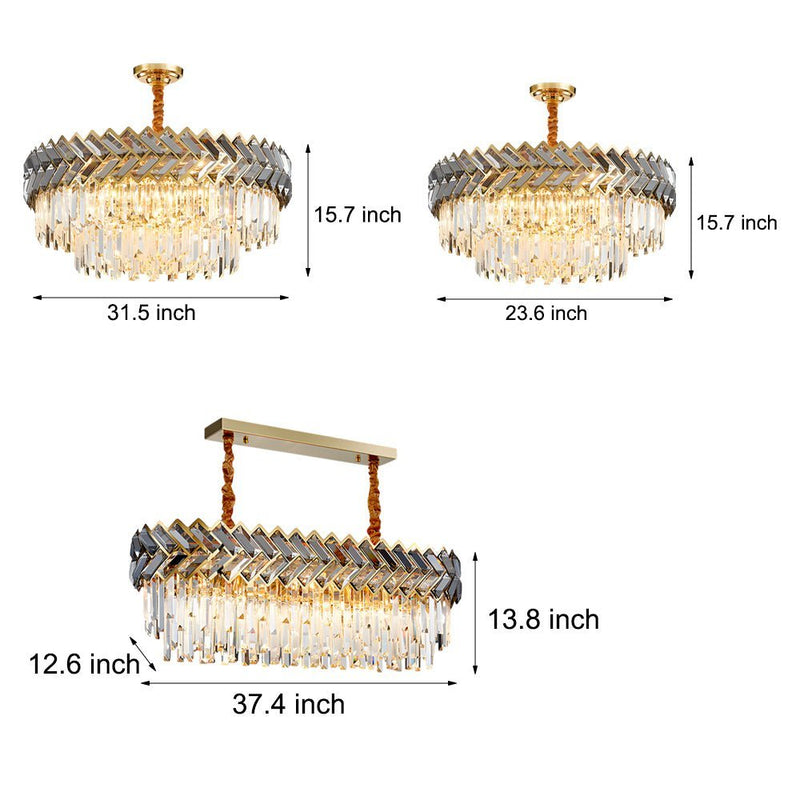 Modern Dimmable LED Crystal Chandelier for Dining Room - Round & Rectangle Options