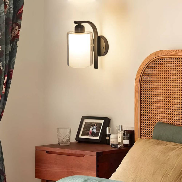 Modern Minimalist Black Cylindrical Glass Wall Sconce - Elegant Lighting Fixture for Contemporary Home Decor