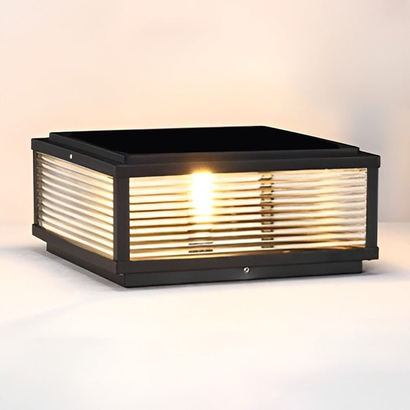 Square Ribbed Glass Outdoor Pier Mount Pillar Light - Elegant Design for Patios & Gardens