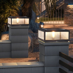 Square Ribbed Glass Outdoor Pier Mount Pillar Light - Elegant Design for Patios & Gardens