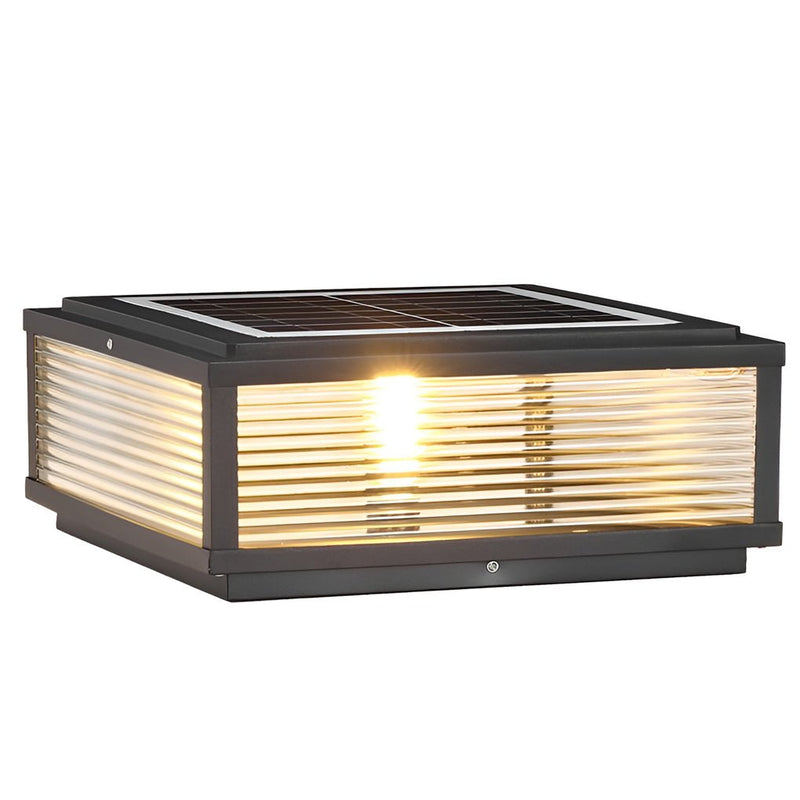 Square Ribbed Glass Outdoor Pier Mount Pillar Light - Elegant Design for Patios & Gardens