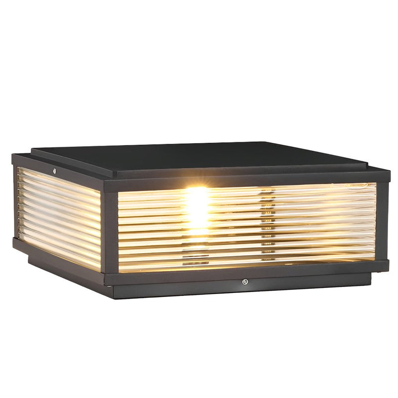 Square Ribbed Glass Outdoor Pier Mount Pillar Light - Elegant Design for Patios & Gardens