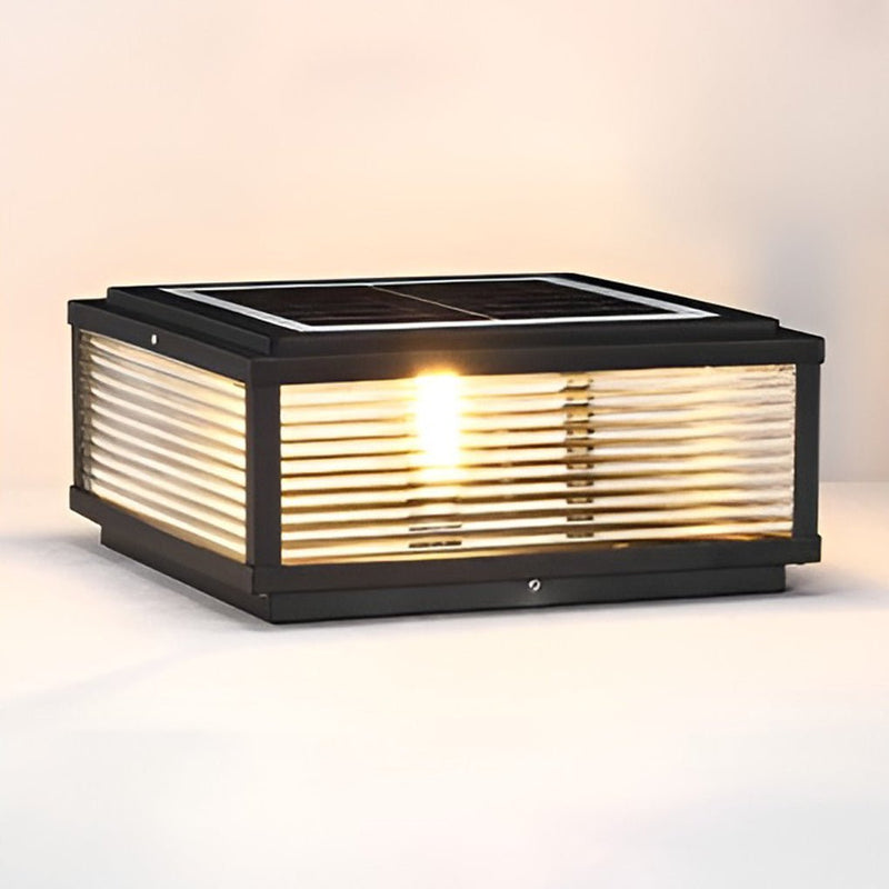 Square Ribbed Glass Outdoor Pier Mount Pillar Light - Elegant Design for Patios & Gardens