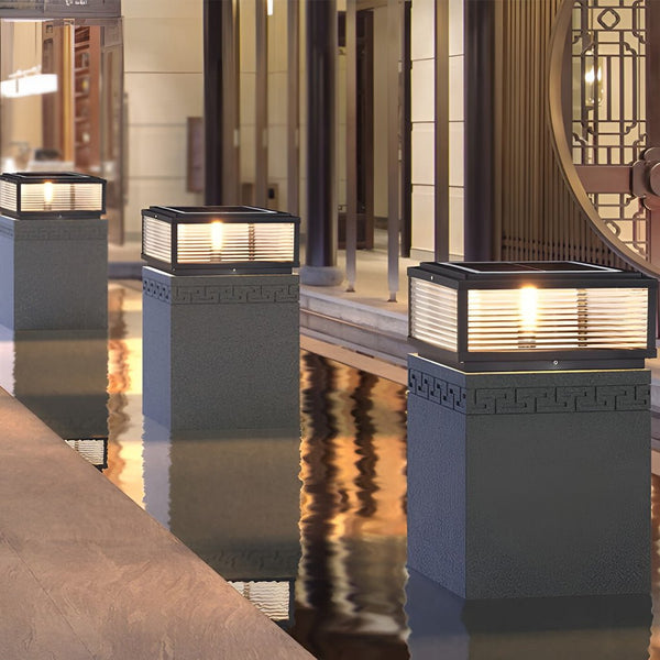 Square Ribbed Glass Outdoor Pier Mount Pillar Light - Elegant Design for Patios & Gardens