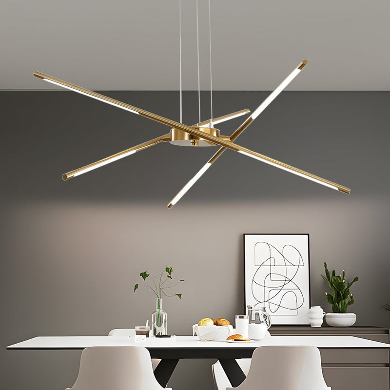 Modern Stepless Dimming Long LED Linear Sputnik Chandelier - Elegant Gold & Black Finish