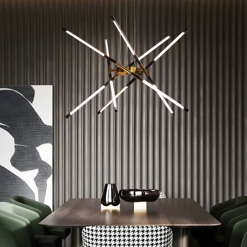 Modern Stepless Dimming Long LED Linear Sputnik Chandelier - Elegant Gold & Black Finish