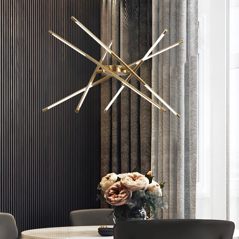 Modern Stepless Dimming Long LED Linear Sputnik Chandelier - Elegant Gold & Black Finish