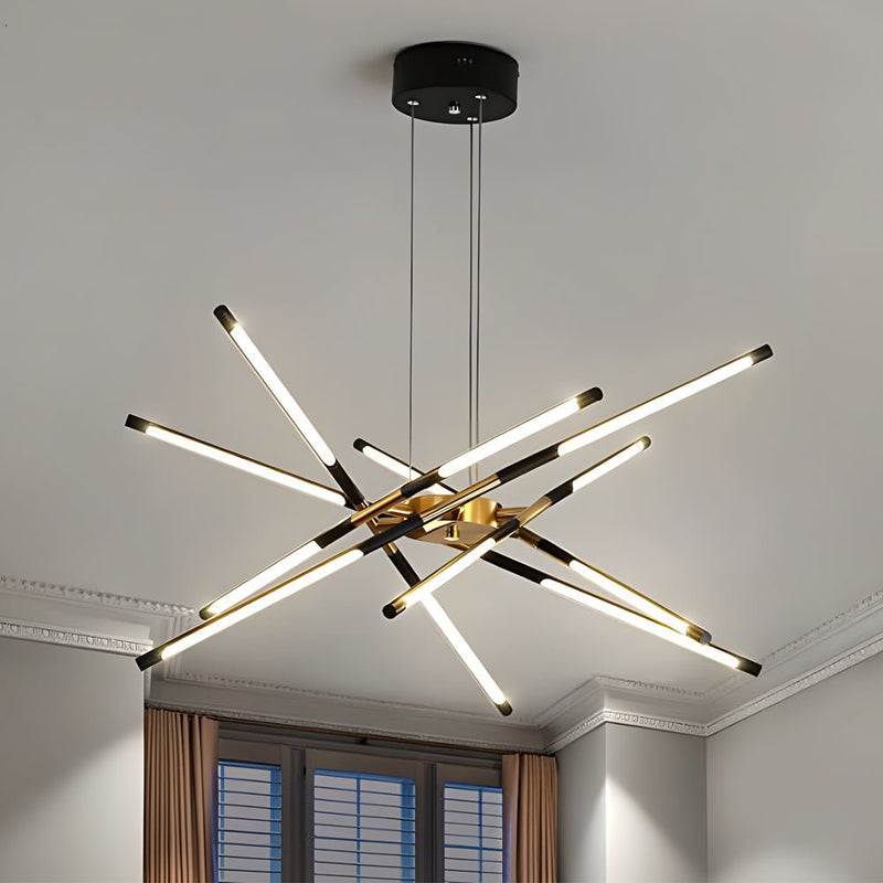 Modern Stepless Dimming Long LED Linear Sputnik Chandelier - Elegant Gold & Black Finish