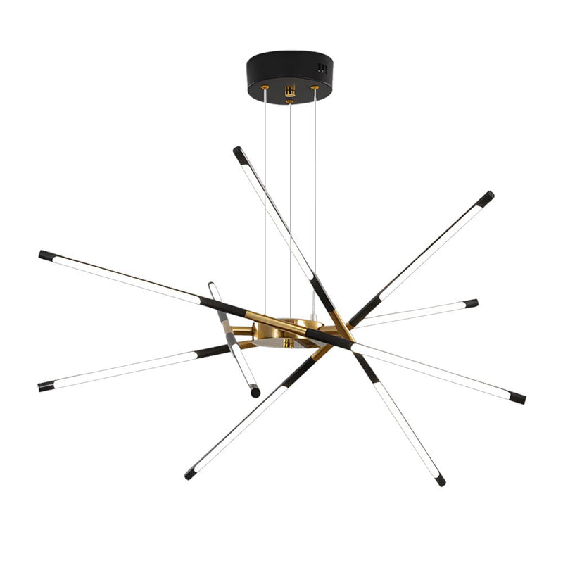Modern Stepless Dimming Long LED Linear Sputnik Chandelier - Elegant Gold & Black Finish