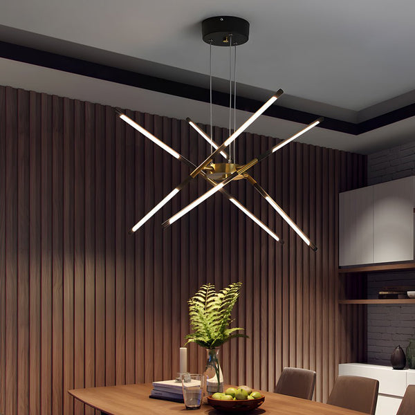 Modern Stepless Dimming Long LED Linear Sputnik Chandelier - Elegant Gold & Black Finish