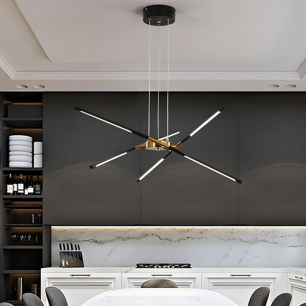 Modern Stepless Dimming Long LED Linear Sputnik Chandelier - Elegant Gold & Black Finish
