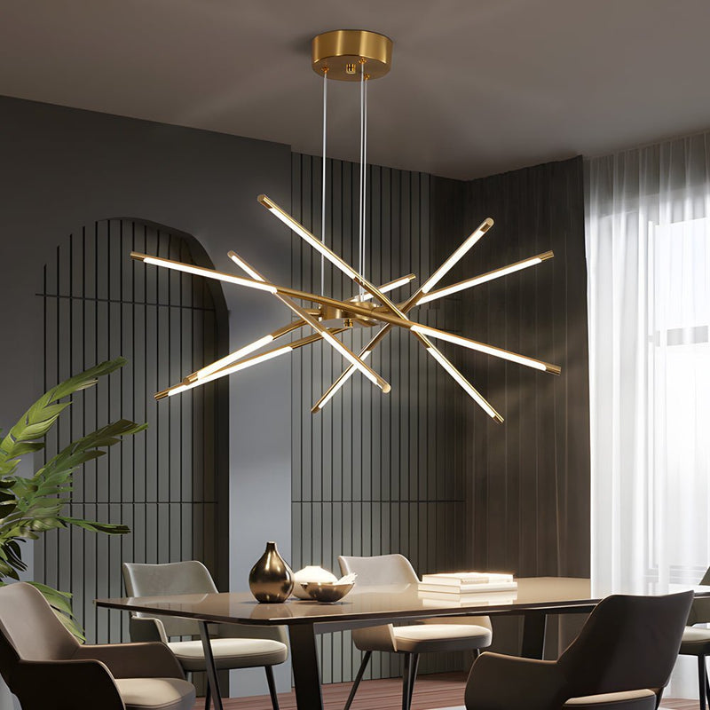 Modern Stepless Dimming Long LED Linear Sputnik Chandelier - Elegant Gold & Black Finish