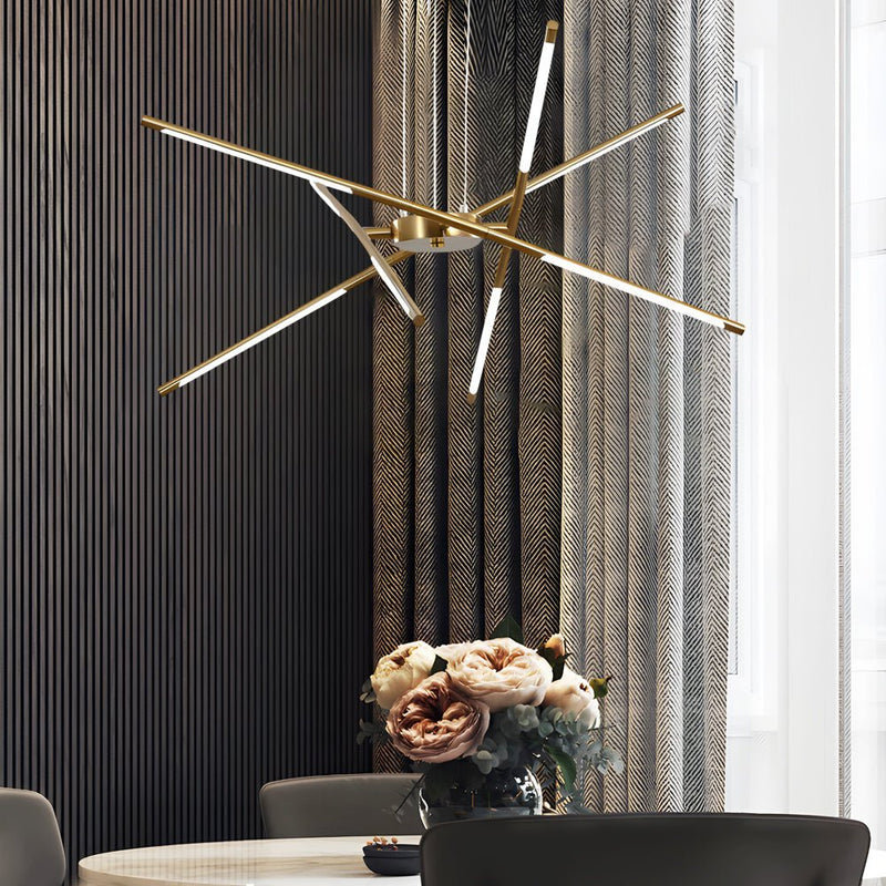 Modern Stepless Dimming Long LED Linear Sputnik Chandelier - Elegant Gold & Black Finish