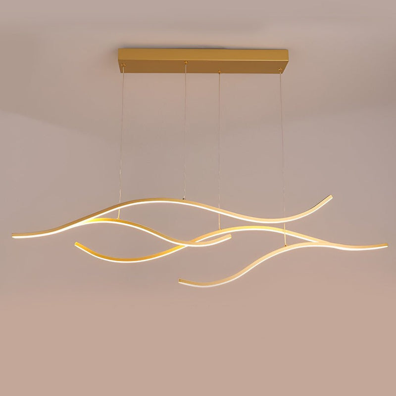 Wave Linear LED Hanging Branch Chandelier - Modern Island Ceiling Light Fixture for Dining Room & Kitchen