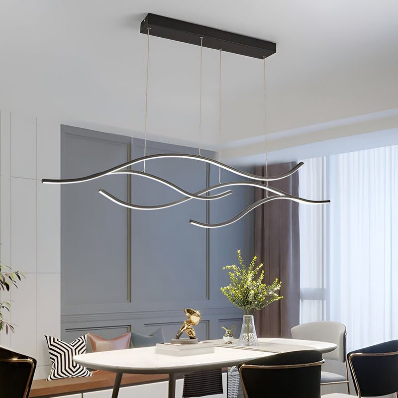 Wave Linear LED Hanging Branch Chandelier - Modern Island Ceiling Light Fixture for Dining Room & Kitchen