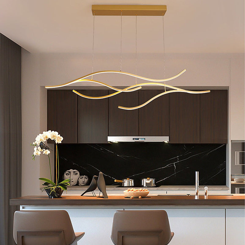 Wave Linear LED Hanging Branch Chandelier - Modern Island Ceiling Light Fixture for Dining Room & Kitchen