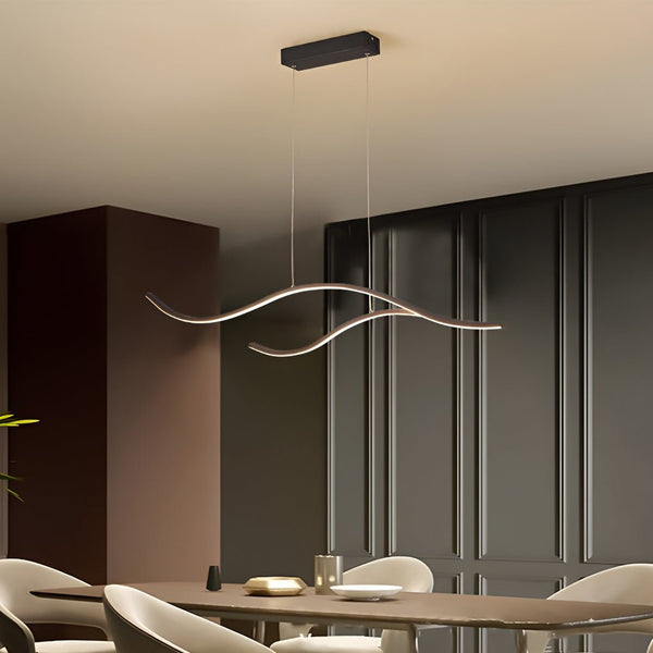 Wave Linear LED Hanging Branch Chandelier - Modern Island Ceiling Light Fixture for Dining Room & Kitchen