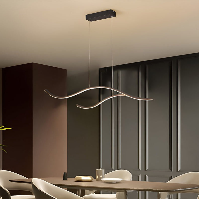 Wave Linear LED Hanging Branch Chandelier - Modern Island Ceiling Light Fixture for Dining Room & Kitchen