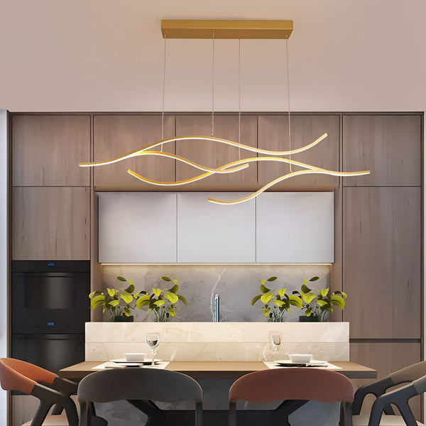 Wave Linear LED Hanging Branch Chandelier - Modern Island Ceiling Light Fixture for Dining Room & Kitchen