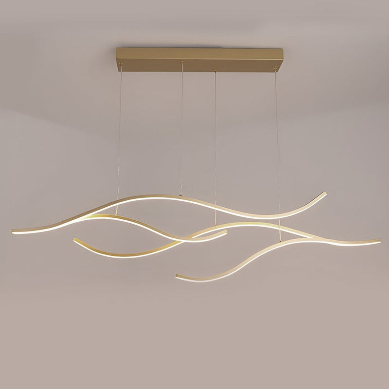 Wave Linear LED Hanging Branch Chandelier - Modern Island Ceiling Light Fixture for Dining Room & Kitchen