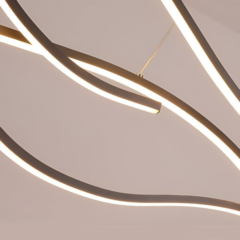 Wave Linear LED Hanging Branch Chandelier - Modern Island Ceiling Light Fixture for Dining Room & Kitchen