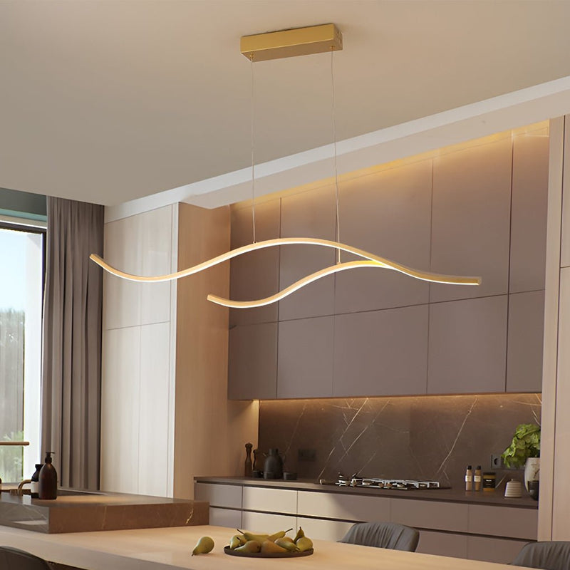 Wave Linear LED Hanging Branch Chandelier - Modern Island Ceiling Light Fixture for Dining Room & Kitchen