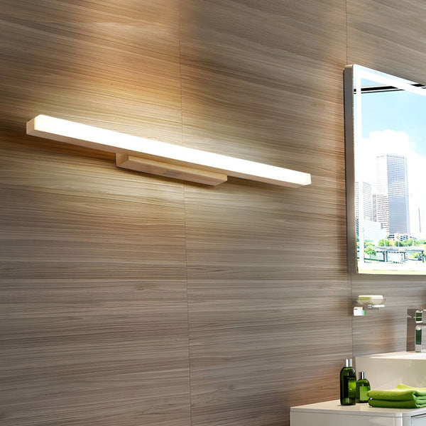 Modern Rectangular Wooden LED Vanity Light - Stylish Wall-Mount Bathroom Lighting Fixture