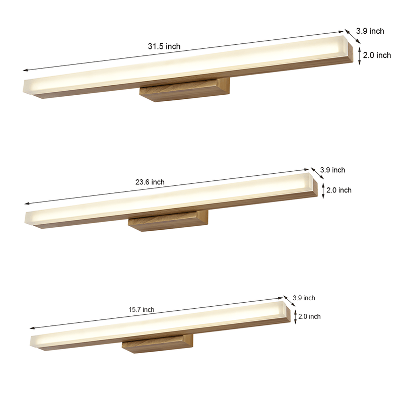 Modern Rectangular Wooden LED Vanity Light - Stylish Wall-Mount Bathroom Lighting Fixture