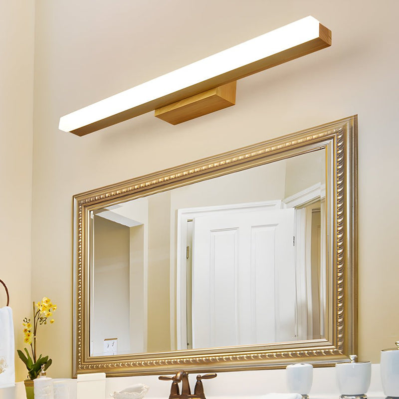 Modern Rectangular Wooden LED Vanity Light - Stylish Wall-Mount Bathroom Lighting Fixture