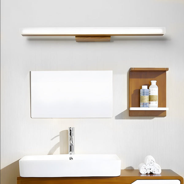Modern Rectangular Wooden LED Vanity Light - Stylish Wall-Mount Bathroom Lighting Fixture