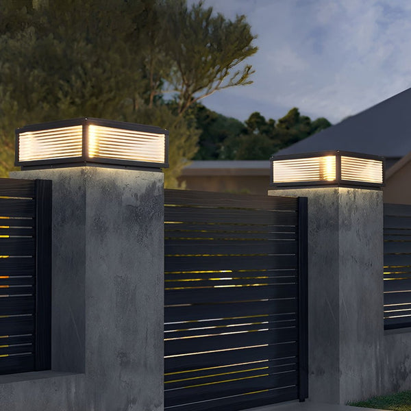Square Ribbed Glass Outdoor Pier Mount Pillar Light - Elegant Design for Patios & Gardens