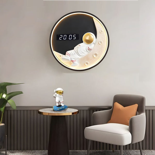 Astronaut Moon LED Wall Light with Digital Clock - 3-Color Decorative Wall Lamp for Unique Home Decor