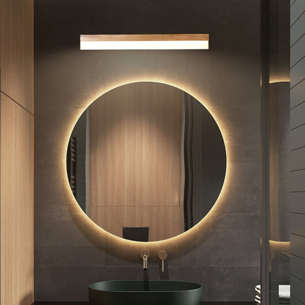 Natural Wooden LED Bathroom Vanity Light Fixture with Plastic Shade - Modern Mirror Lighting for Elegant Home Decor