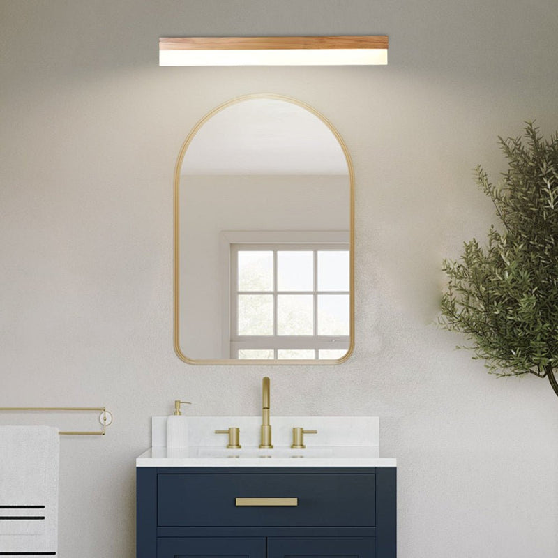 Natural Wooden LED Bathroom Vanity Light Fixture with Plastic Shade - Modern Mirror Lighting for Elegant Home Decor