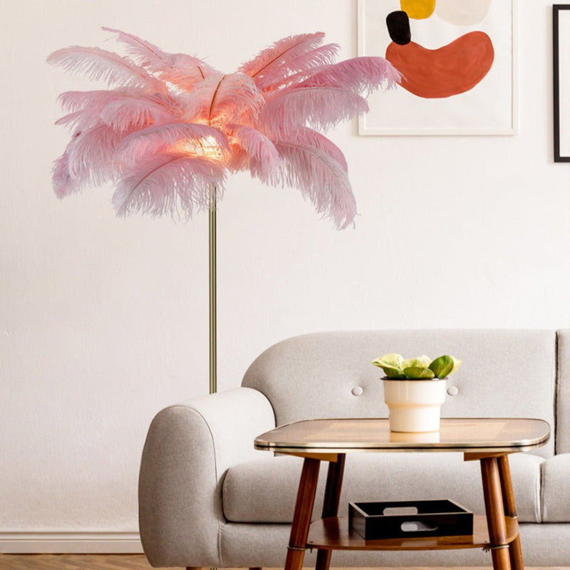 30-Inch Elegant Ostrich Feather Floor Lamp - Statement Decorative Accent Lighting for Home Décor