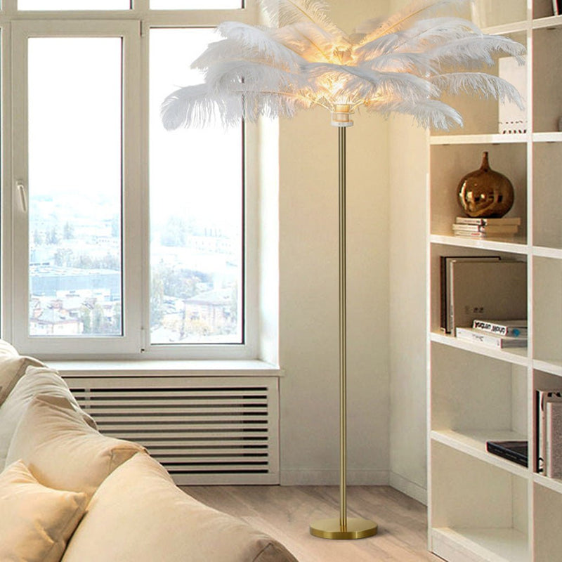 30-Inch Elegant Ostrich Feather Floor Lamp - Statement Decorative Accent Lighting for Home Décor