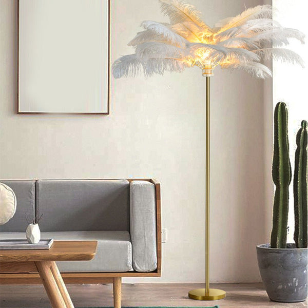 30-Inch Elegant Ostrich Feather Floor Lamp - Statement Decorative Accent Lighting for Home Décor