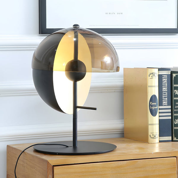 Modern Amber Glass LED Table Lamp - Novelty 2 Half-Spheres Design for Home Decor