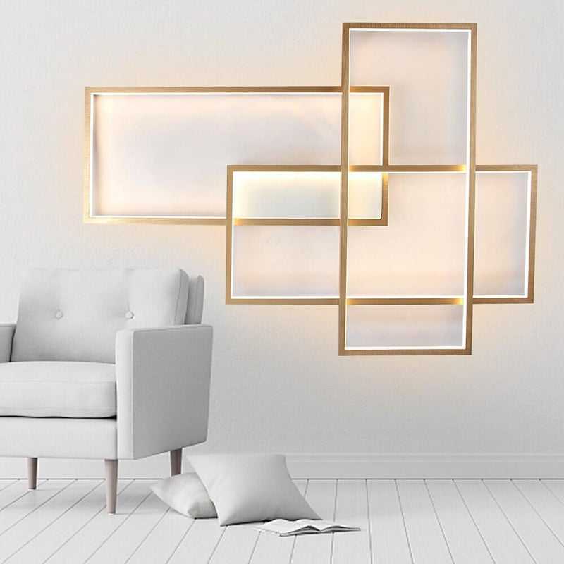 Modern Overlapping Rectangles Aluminum LED Flush Mount Ceiling Light - Geometric Style Lighting Fixture