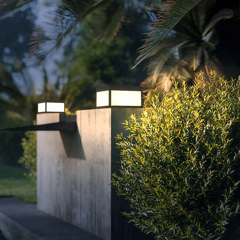 Black Square Cube Outdoor LED Pier Mount Light - Modern Design for Patios & Gardens