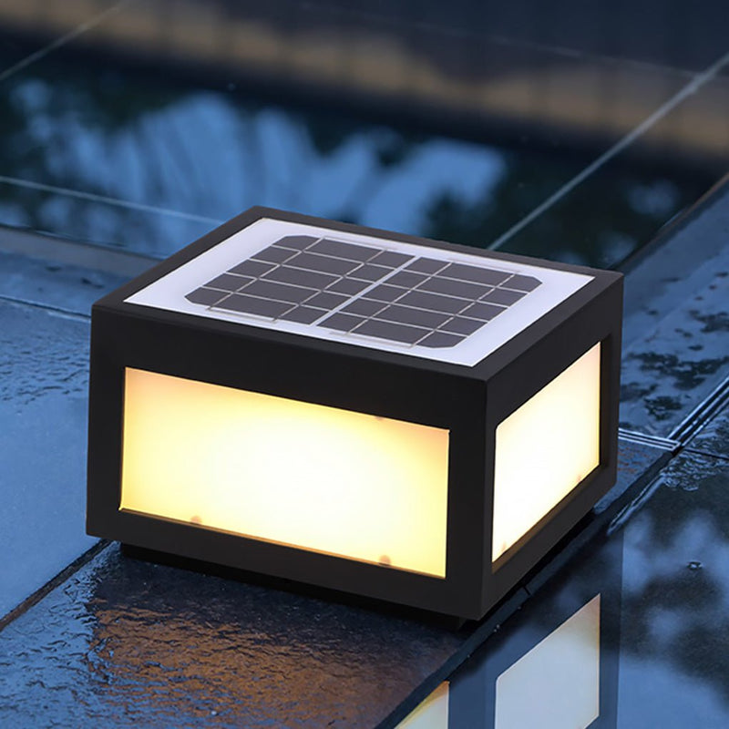 Black Square Cube Outdoor LED Pier Mount Light - Modern Design for Patios & Gardens