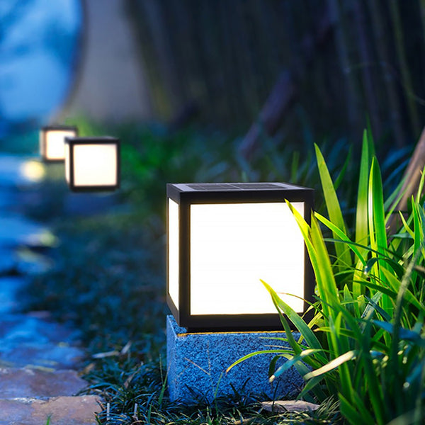 Black Square Cube Outdoor LED Pier Mount Light - Modern Design for Patios & Gardens