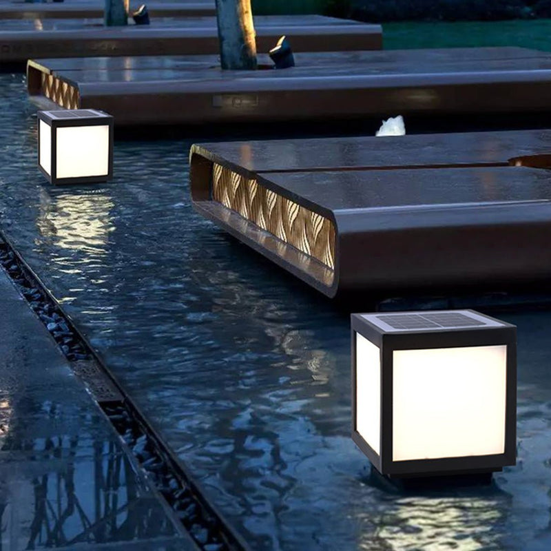 Black Square Cube Outdoor LED Pier Mount Light - Modern Design for Patios & Gardens