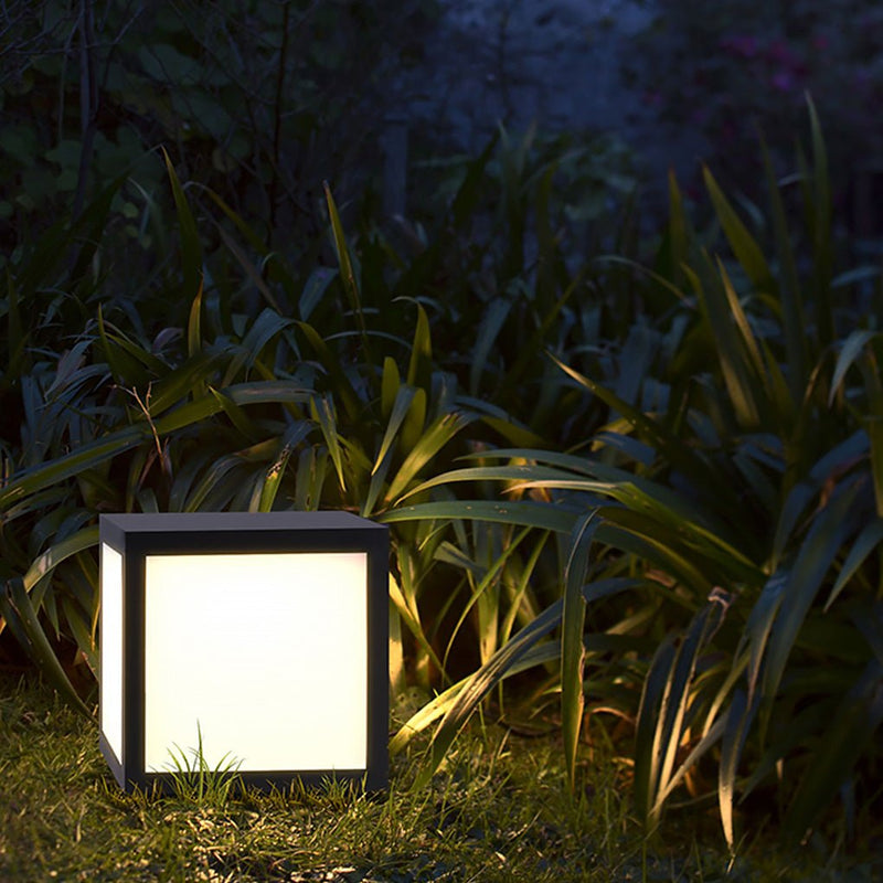 Black Square Cube Outdoor LED Pier Mount Light - Modern Design for Patios & Gardens