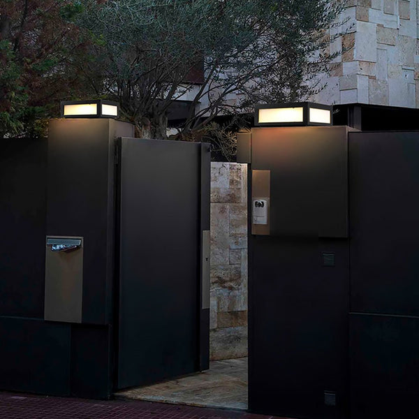 Black Square Cube Outdoor LED Pier Mount Light - Modern Design for Patios & Gardens