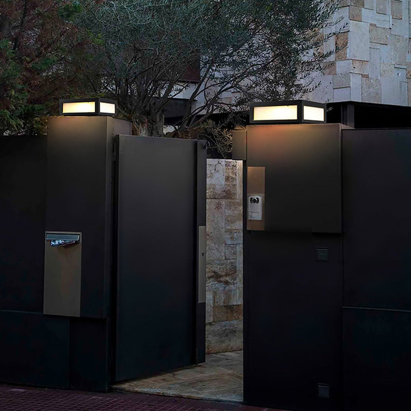 Black Square Cube Outdoor LED Pier Mount Light - Modern Design for Patios & Gardens