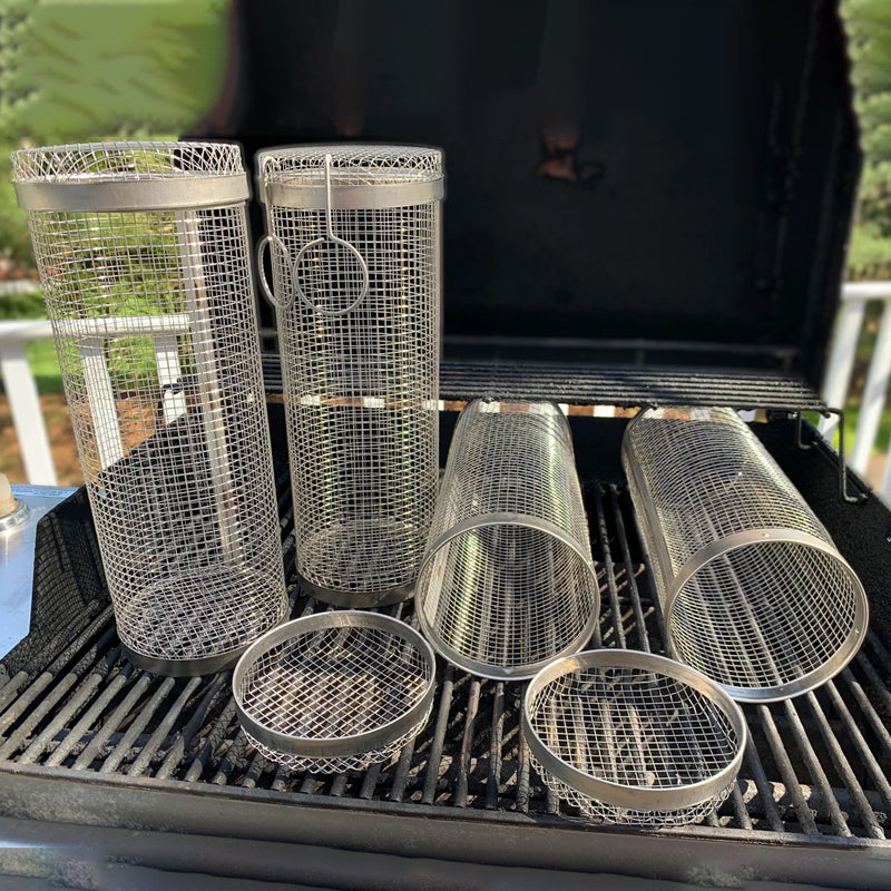 Premium Stainless Steel Rolling BBQ Grill Basket - Perfect for Grilling Vegetables, Meats & Seafood - Durable & Easy to Clean