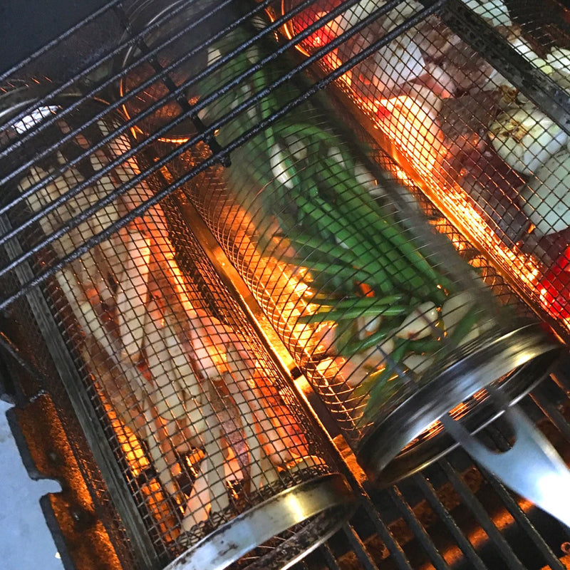 Premium Stainless Steel Rolling BBQ Grill Basket - Perfect for Grilling Vegetables, Meats & Seafood - Durable & Easy to Clean